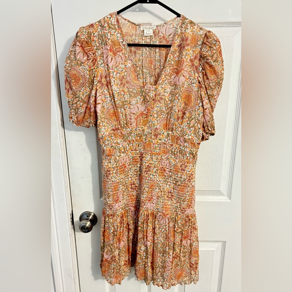 Shoshanna cinched waist floral puff sleeve dress